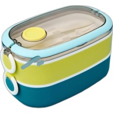 OEM Bento 1300ML Lunchbox 2 Katlı 3 Bölmeli Paslanmaz Çelik Sefer Tası Yemek Kutusu (Mavi-Fıstık Yeşili)