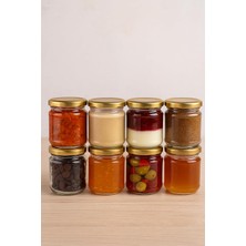 OEM 8 Adet 210 ml Metal Gold Altın Konserve Kapaklı Mama Yoğurt Saklama 210 cc Şeffaf Cam Kavanoz