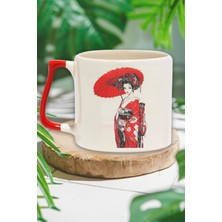 OEM Geleneksel Japon Kız Kimono 1 Baskılı Anime Manga Doğum Günü Hediye Kırmızı Kulplu Kupa Bardak, QBT5300
