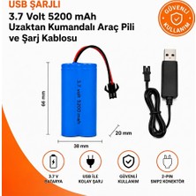 Mam Shop Orıon 3.7V 5200MAH Rc Oyuncak Araba Pili – Sm-2p Soket ve Yanında USB Şarj Kabloau