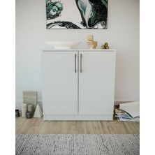 OEM Lükens Mobilya 2 Kapaklı Çok Amaçlı Dolap Beyaz | Ayarlanabilir Raflı | E1 Suntalam | 75X77X33 cm | Kiler Banyo Yatak Odası