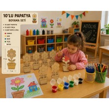 Wood Story Woodstory 10'lu Ahşap Papatya / Çiçek Boyama Seti | 10 Fırça + 5 Renk Akrilik Boya | Çocuk Hobi ve Sanat Etkinliği / Çocuk Hobi Kiti