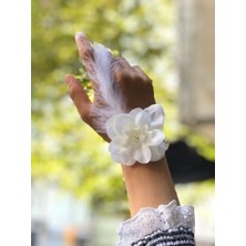 TeknoKapsül Mey Ithalat® Bride To Be Nedime Gelin Bilekliği Tüy ve Inci Boncuk Detaylı Beyaz Renkli Bekarlığa Veda Partisi Bilekliği 10 Adet