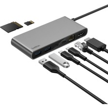 OEM Connect 8 Portlu Usb-C Hub, 4K@60Hz’e Kadar Çözünürlükleri Destekleyen Ekran Uyumu, Mac, Windows ve Chromebook ile Çalışır, 100 W Pd, 10 Gbps Veri Aktarım Hızı ve 2,5 Gbps Ethernet - Gri