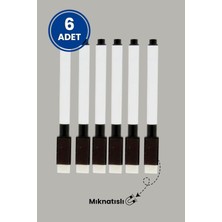 OEM Dünya Magnet 6' Adet Siyah Renk Tahta Kalemi Seti, Mıknatıslı Silgili Akıllı Kağıt Kalemi, Yazı Tahtası Kalemi