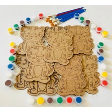 Wood Story Woodstory Çocuklar Için Ahşap Kaplan Boyama Seti | Montessori Uyumlu 10 Kaplan + 5 Boya ve 10 Fırça Hediyeli