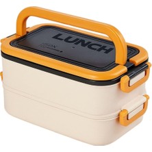 OEM Taşınabilir Yemek Kabı 2 Katlı Lunch Box Diyet Beslenme Kutusu Saklama Kabı Çatal Kaşıklı Sefer Tası (Sarı)