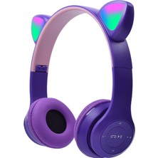 OEM Çocuk Kulaklığı, LED Parlayan Kedi Kulaklı, Mikrofonlu Takılabilir, Tf Kartı, Katlanabilir Bluetooth Stereo Kulak Üstü Çocuk Kulaklıkları-Mor