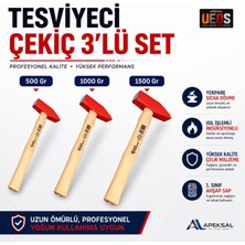 Apeksal Tesviye Çekici 3'lü Set Ahşap Saplı Dövme Çelik 500 Gr, 1000 Gr, 1500 gr Çekiç