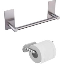 Hsc Bilişim Deltahome Paslanmaz Çelik Yapışkanlı 30CM Havluluk ve Tuvalet Kağıtlığı Set - Inox - Anında Kolay M