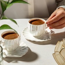 Hsc Bilişim Nehir Perla 6 Kişilik 12 Parça Porselen Kahve Fincan Takımı Beyaz, 8697076300343