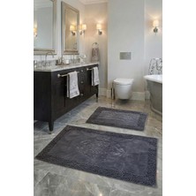 OEM Pamukkent Süper Emici 2'LI%100 Pamuk Ultra Lüks Banyo Paspası Seti 60X100 cm ve 50X60 cm (Antrasit)