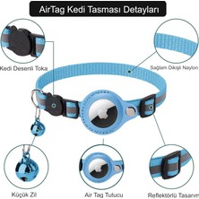 OEM Yacel Ycl Airtag Uyumlu Tutucu Özellikli Kedi Tasması Reflektörlü ve Zilli (Açık Mavi, Standart Ayarlanabilir)