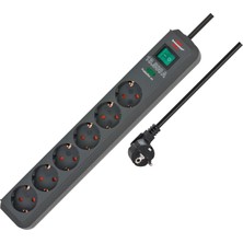 OEM Eco Line Serisi 13.500A Akım Koruyucu 6 Soketli Priz, Siyah