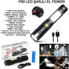 TeknoKapsül Geniş Açılı P50 LED Şarjlı El Feneri WT-601