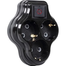 OEM 3lü Anahtarlı Golyat, Üçlü Topraklı Priz Duvar Tipi Çoklayıcı Fiş, 16A 250 Volt, Max 3600 Watt (Siyah)