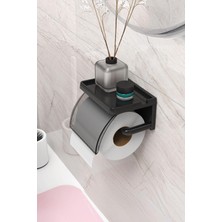 OEM Yapışkanlı Kapaklı Tuvalet Kağıdı Askısı Banyo Tuvalet Kağıtlığı Aparatı Peçetelik Organizer Plastik, Siyah