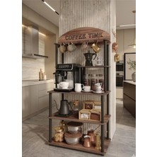 OEM Kahve Köşesi Dolabı Çok Amaçlı Kitaplık 140X69X39 cm – Kahve Makinesi Standı, 1. Sınıf Mdf, Demonte Kolay Kurulum (Ceviz)