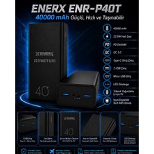 Enerx ENR-P40T 40.000 Mah 22.5 Watt LED Göstergeli Powerbank Siyah
