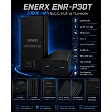 Enerx ENR-P30T 30.000 Mah 22.5 Watt LED Göstergeli Powerbank Siyah