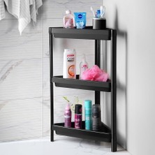 OEM 3 Katlı Üçgen Köşe Rafı | Banyo, Mutfak ve Kiler Için Yer Tasarruflu Organizer | Çok Amaçlı Raf Ünitesi | 3 Farklı Renk Seçeneği | (33X71X33CM) (Siyah)