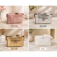 SS Trend Store Kadın Örgü Desenli El ve Omuz Çantası | Çapraz Askılı Günlük Kadın Çantası | Beyaz - Pudra - Gümüş - Gold