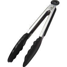 OEM Siyah Silikon Uçlu Mutfak Maşası - 23 Cm, Asma Kilit Sistemli Paslanmaz Çelik Sap, Kolay Kavrama, Mangal, Salata, Makarna, Barbekü, Kamp Için Uygun