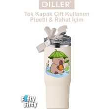 OEM Dıller Tumbler 950 ml Tek Kapak Çift Kullanım Pipetli/pipetsiz Taşıma Kulplu Çelik TERMOS-FFDILLERD9358