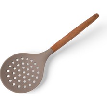 OEM Bambu Saplı Silikon Kevgir, Bambu Uzun Silikon Geniş Kevgir 27CM 3 Renk Seçenekli (Taba)