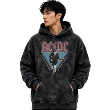 Sevbano Ac Dc Rock Metal Müzik Grubu Baskılı Unisex Oversize Yıkamalı Premium Hoodie Sweatshirt
