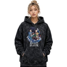 Sevbano Demon Slayer Anime Baskılı Unisex Oversize Yıkamalı Premium Hoodie Sweatshirt