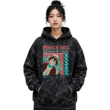 Sevbano Monkey D. Luffy One Piece Anime Baskılı Unisex Oversize Yıkamalı Premium Hoodie Sweatshirt