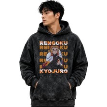Sevbano Rengoku Kyojuro Anime Baskılı Unisex Oversize Yıkamalı Premium Hoodie Sweatshirt