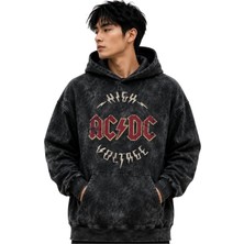 Sevbano Ac Dc Rock Metal Müzik Grubu Baskılı Unisex Oversize Yıkamalı Premium Hoodie Sweatshirt