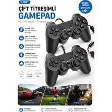 Siyah Kablolu Çift Motorlu Titreşimli Joystick Pc Uyumlu USB Bağlantılı 1 Yıl Garantili