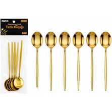 Aesco 6 Parça Tatlı Kaşığı Seti - Gold Renk - Paslanmaz Çelik