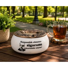 Miarya Vintage Tasarımlı Seramik Küllük – Metal Kenarlı Dekoratif Masa Üstü Küllük