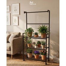 OEM Tekerlekli Metal Saksı Standı ve Bitki Askılığı - 3 Raflı Portatif Çiçek Rafı Siyah