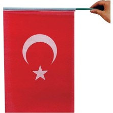OEM Lona Sanat 15 Adet 20X30 cm Pikment Raşel Kumaş Sopalı Türk Bayrak