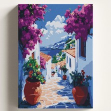 OEM Sayılarla Boyama Tuval Hobi Seti Bodrum Sokağı Temalı Fırça ve Boya Dahil Set (Çıtalı) 40X50 cm Kendin Yap Sayılarla Tuval Boya Kiti (Kasnaklı)