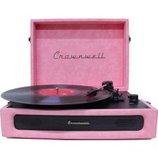 OEM Nostaljik Özel Pembe Çantalı Pikap Bluetooth Kulaklı Hoparlör 33-45-78 Taş ve Plastik Plak Çalar