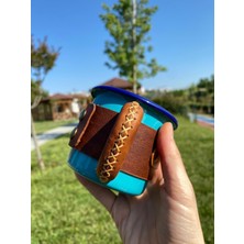 OEM Isme Özel Deri Kaplı Emaye Kamp Bardağı/mug/kupa (Turkuaz)