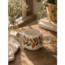 Miarya Çiçek Desenli Seramik Kupa – El Yapımı Kahve ve Çay Kupası | Dekoratif Floral Tasarım Hediyelik Kupa