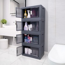 OEM Plastik Banyo Mutfak Düzenleyici Dolap, Çok Amaçlı Katlanır Organizatör, 125X55X33 Cm, 4 Bölmeli, Gri, Modern, Montaj Gerekli