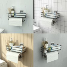 OEM Yapışkanlı Raflı Kağıt Rulo Havluluk Peçetelik Havlu Kağıtlık Siyah Banyo Mutfak Düzenleyici Raf