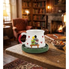 Miarya 2 Parça Romantik Seramik Kupa Seti | Altlıklı El Yapımı Kahve Kupası | Kalpli Çift Tasarımlı Coffee Mug | Hediyelik Kupa Seti