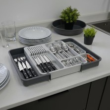 OEM Çekmece Içi Sürgülü Çatal Kaşık ve Bıçaklık Organizeri - Genişleyebilir Modüler Mutfak Düzenleyici (Açık 55 Cm, Kapalı 34 Cm) - Açık Gri ve Antrasit Renk