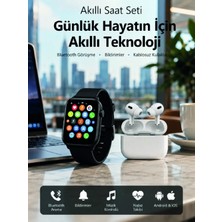 Marsilyan Bluetooth Arama Özellikli Akıllı Saat Seti Kablosuz Kulaklık Hediyeli, Android & Ios Uyumlu