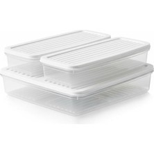 OEM 3’lü Slim Buzdolabı ve Derin Dondurucu Saklama Kabı Seti, 1 Büyük (28CM) ve 2 Küçük (27CM) Ince Uzun Erzak Kutusu, Gri ve Beyaz Kapaklı Mutfak Düzenleyici (Beyaz - 3 Lü Set)
