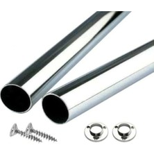 OEM Krom Kaplama 100 cm Uzunluk Dolap Içi Boru Askı Borusu + 2 Adet Flanş +Vidaları